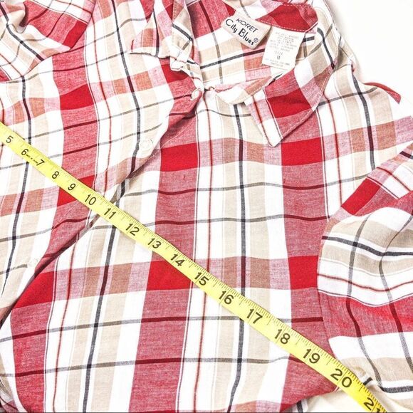 Vintage Red Plaid Blouse Sz M - Picture 11 of 12